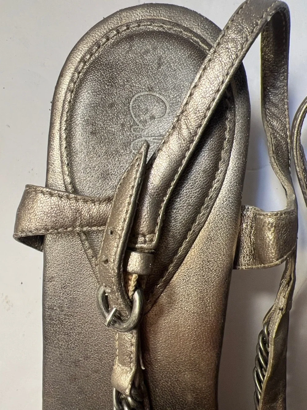 Cole Haan Metallic Bronze Women's Slingback Sandals with Chain Detail